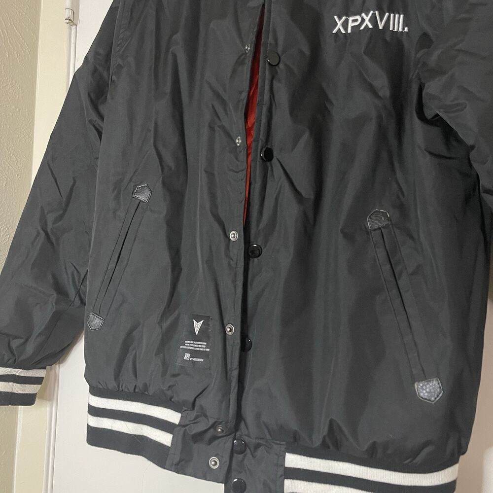 XPX Punkhippie black snap bomber varsity patchwork jacket size medium - Picture 2 of 10